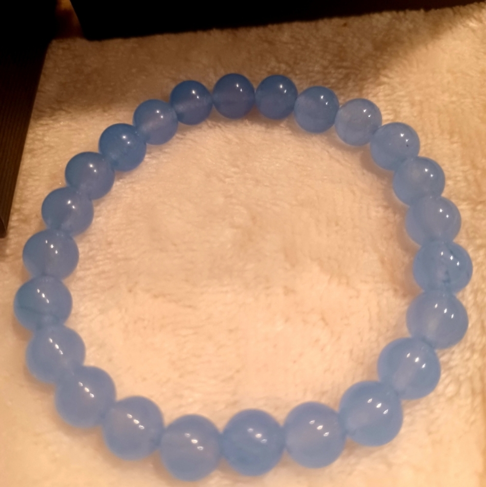 Blue Crystal Gemstone Yoga Beaded Stretchable Bracelet 8mm beads - Picture 3 of 3